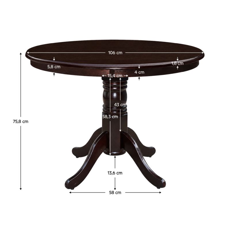 Jedálenský stôl, okrúhly, 106cm, gaštan