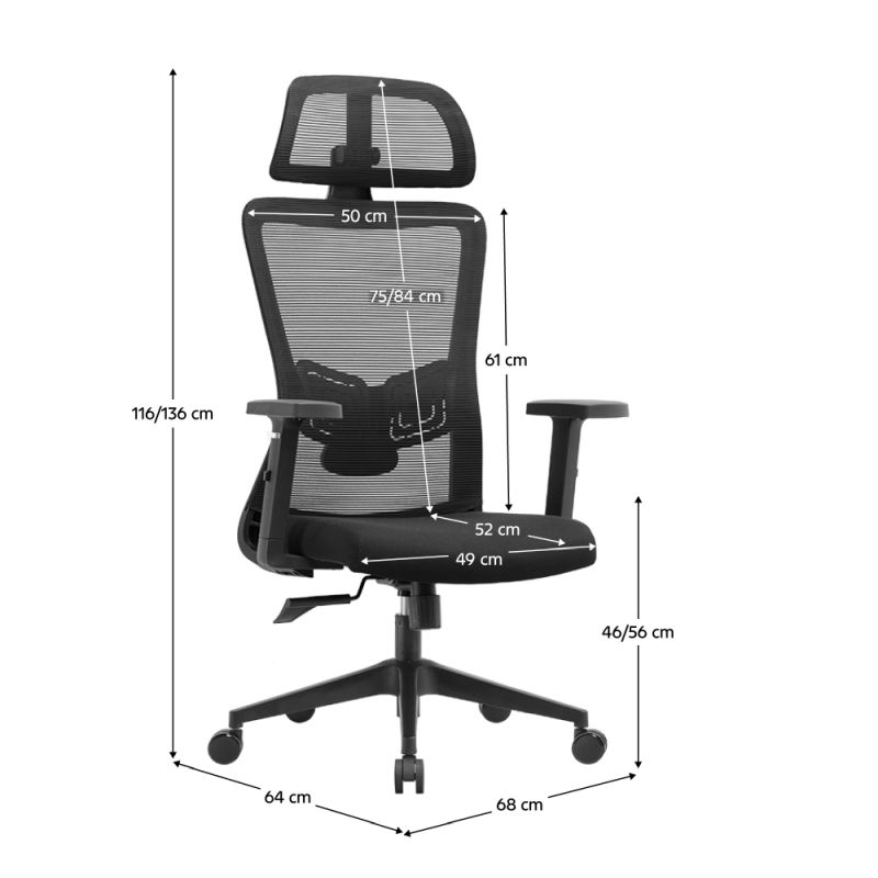 Ergonomické kancelárske kreslo čierne s nosnosťou 150 kg