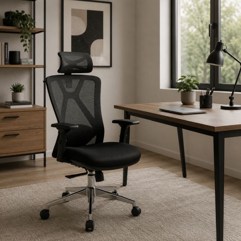 Ergonomické kancelárske kreslo čierne s nosnosťou 200 kg