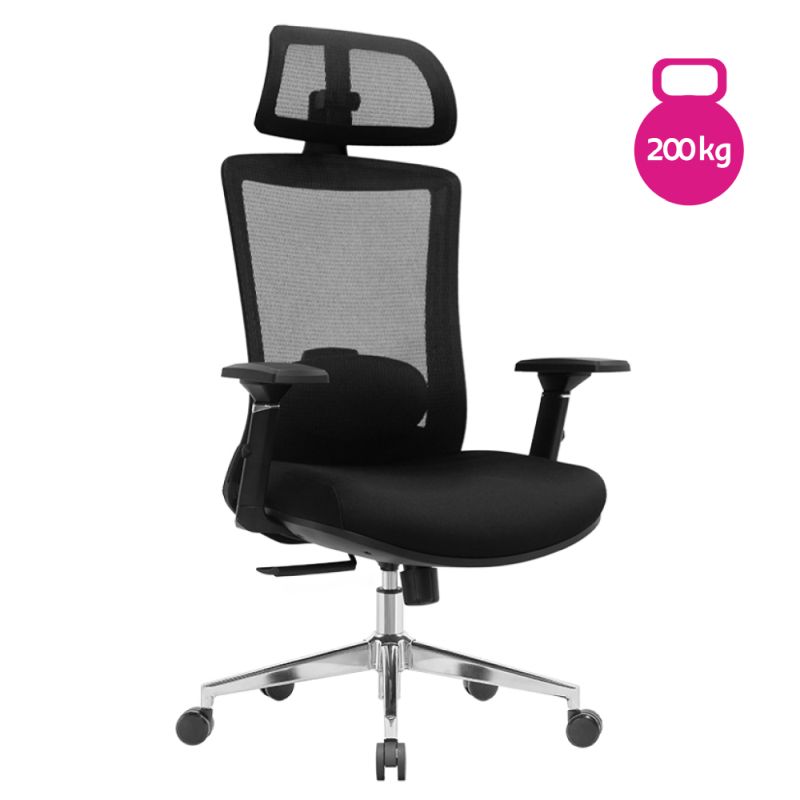 Ergonomické kancelárske kreslo čierne, chróm, 200 kg