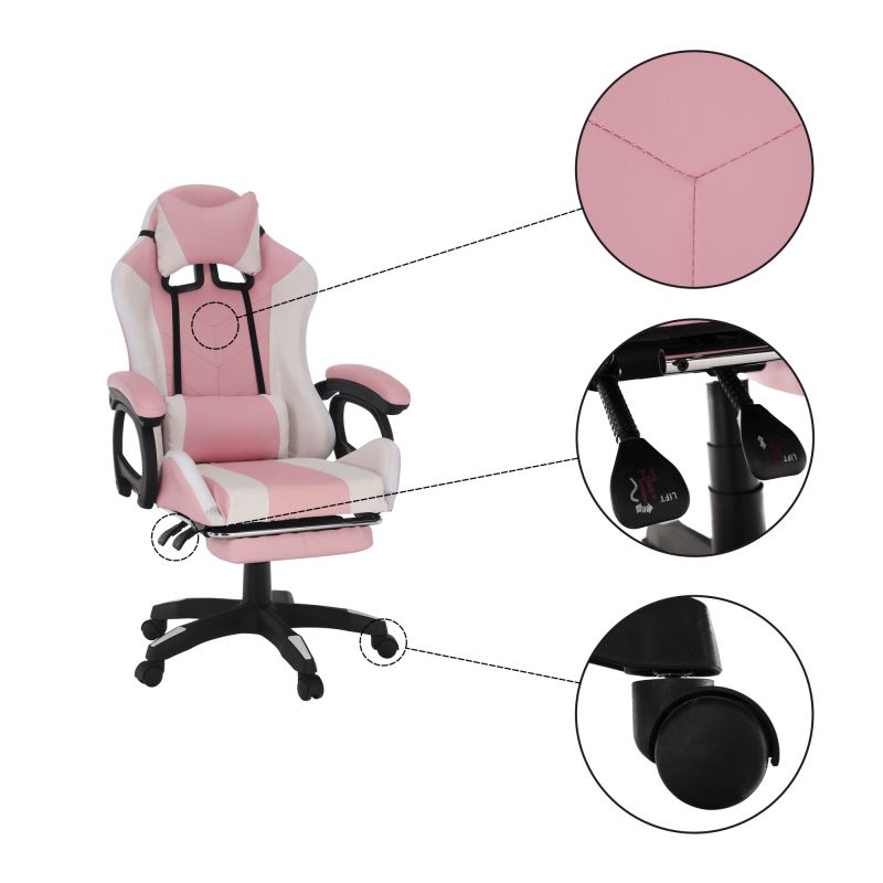 Kancelárske/herné kreslo s RGB LED podsvietením ružová/biela