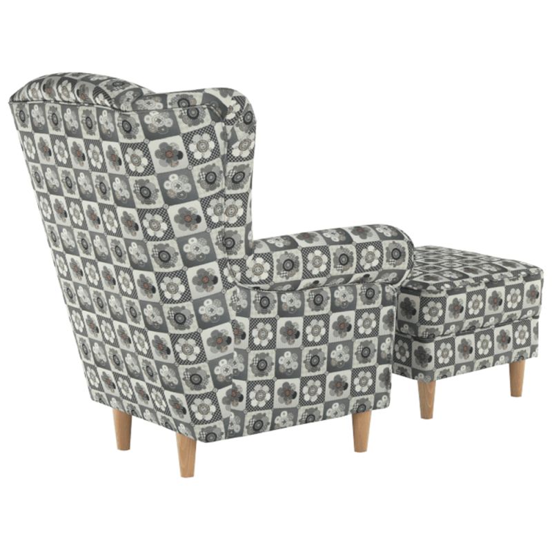 Kreslo ušiak s taburetom, látka patchwork N1
