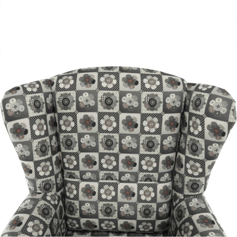 Kreslo ušiak s taburetom, látka patchwork N1