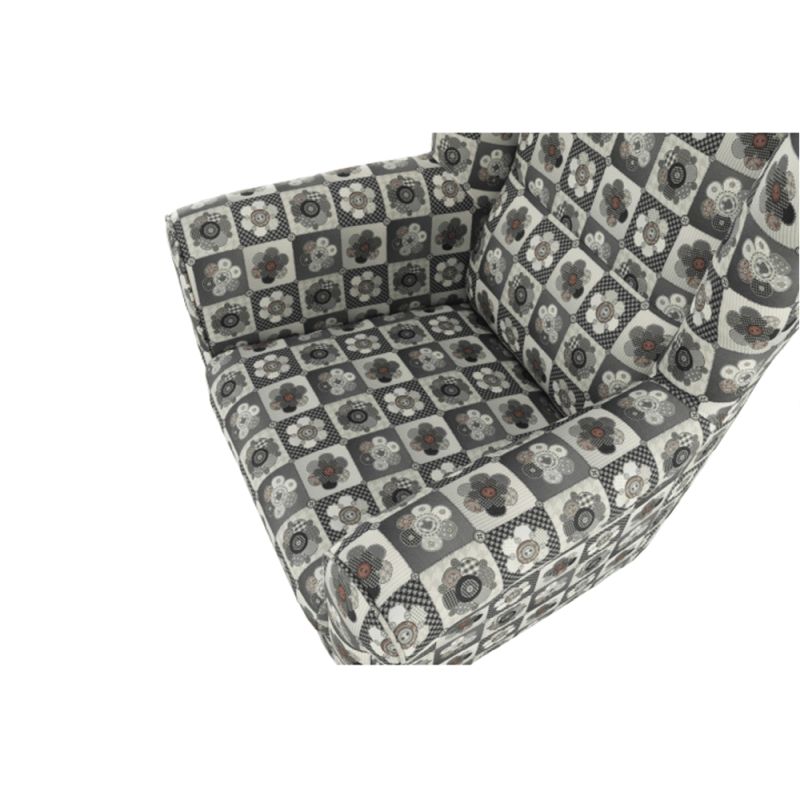 Kreslo ušiak s taburetom, látka patchwork N1