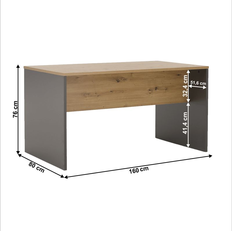 Moderný písací stôl z kvalitnej DTD, grafit/dub artisan, 160cm