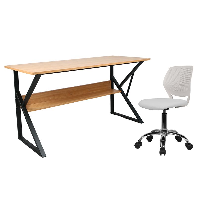 Písací stôl s policou, buk/čierna, 100 cm