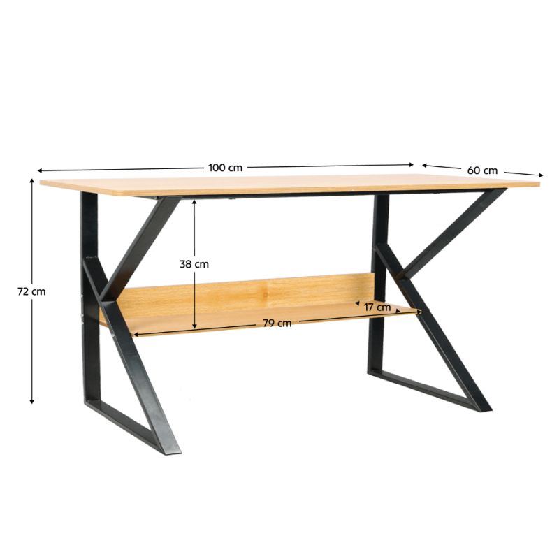 Písací stôl s policou, buk/čierna, 100 cm