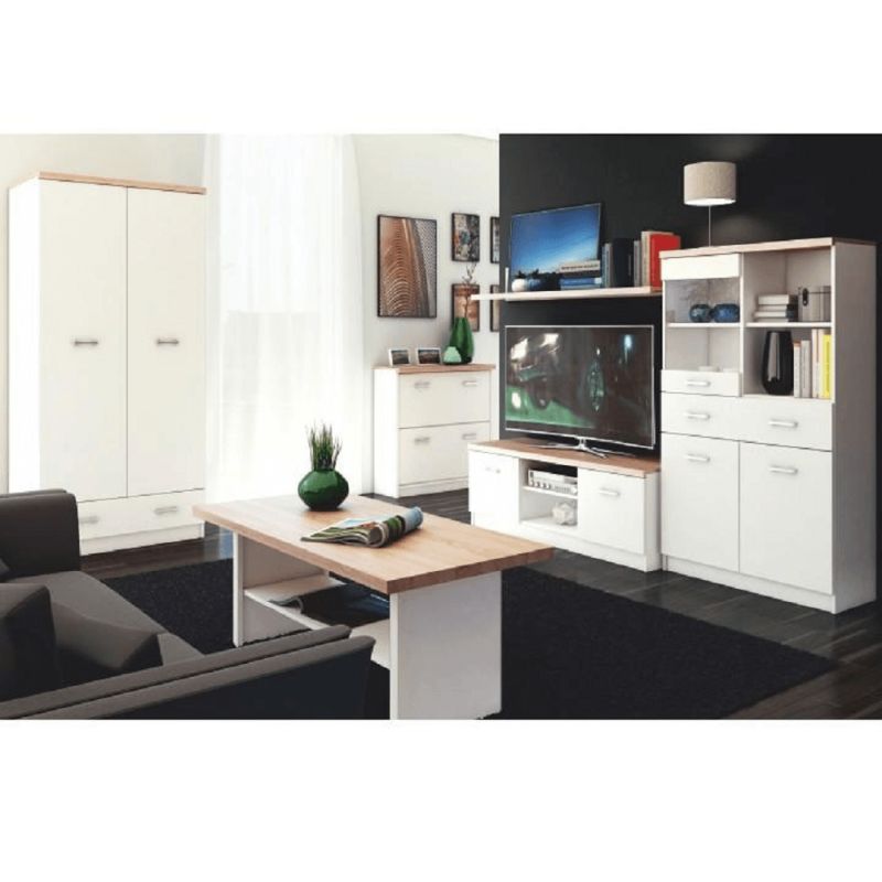 Dokonalý RTV stolík, biela-dub sonoma, woodline krem