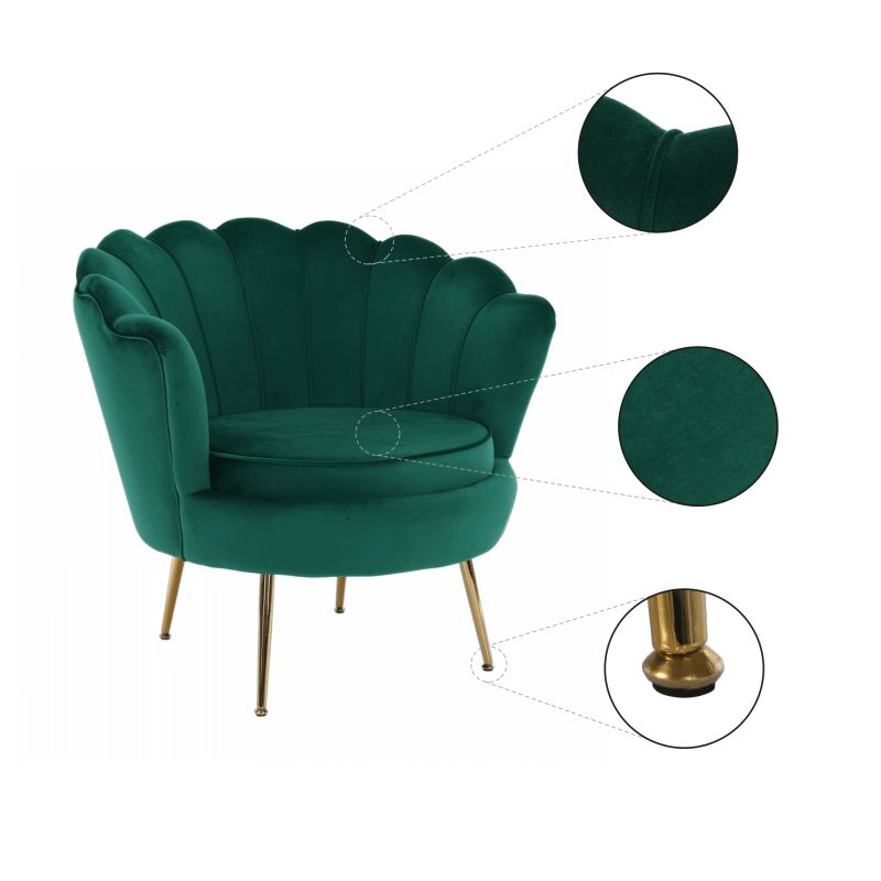 Kreslo v štýle Art-deco, smaragdová Velvet látka-gold chróm-zlatý
