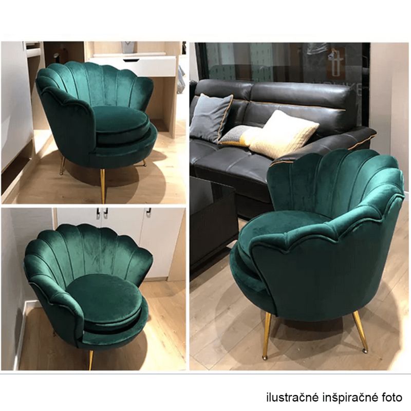 Kreslo v štýle Art-deco, smaragdová Velvet látka-gold chróm-zlatý