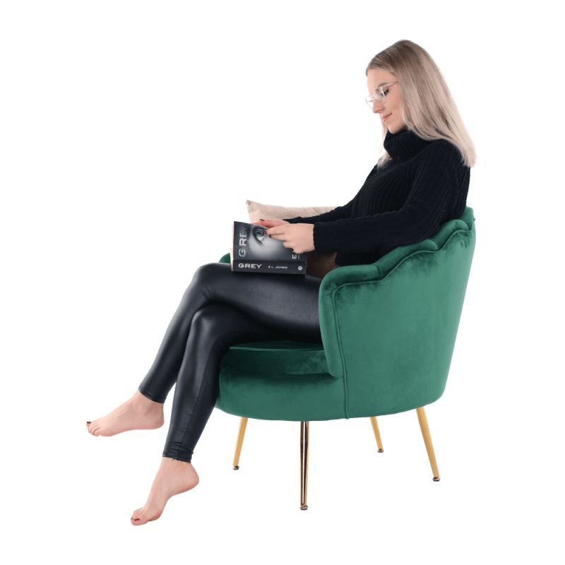 Kreslo v štýle Art-deco, smaragdová Velvet látka-gold chróm-zlatý