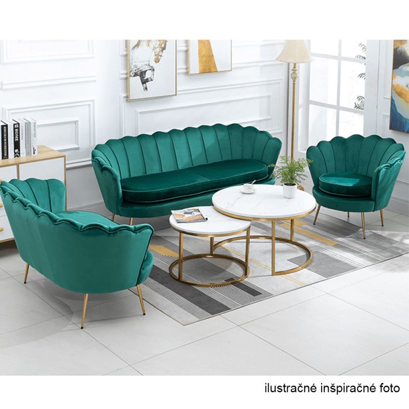 Kreslo v štýle Art-deco, smaragdová Velvet látka-gold chróm-zlatý