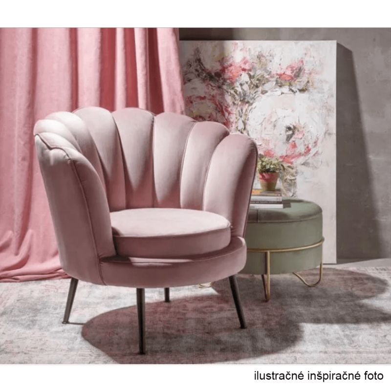 Kreslo v štýle Art-deco, ružová Velvet látka-gold chróm-zlatý