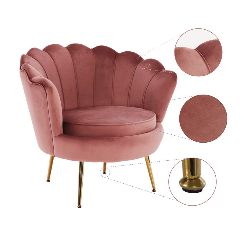 Kreslo v štýle Art-deco, ružová Velvet látka-gold chróm-zlatý