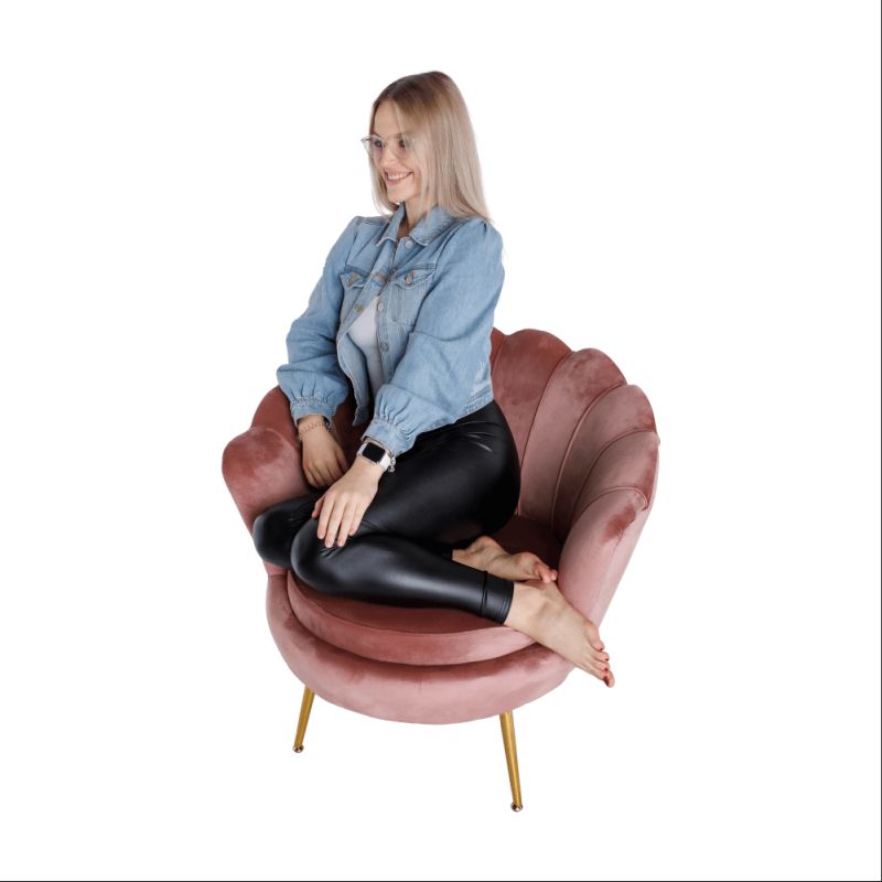 Kreslo v štýle Art-deco, ružová Velvet látka-gold chróm-zlatý