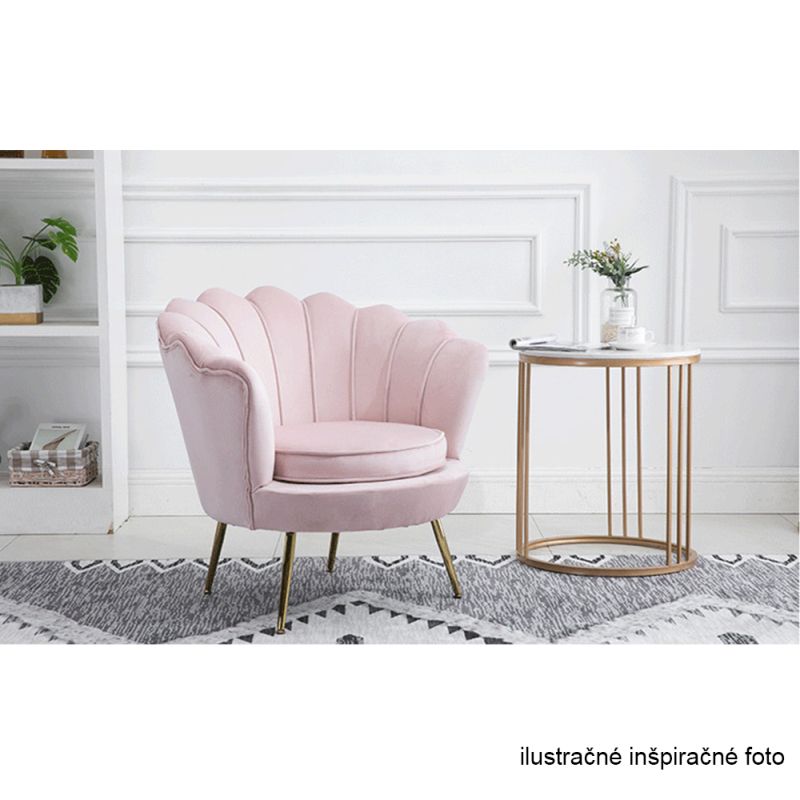 Kreslo v štýle Art-deco, ružová Velvet látka-gold chróm-zlatý