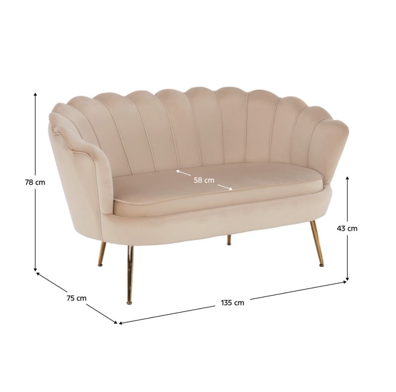 Lavica v štýle Art-deco, béžová Velvet látka-gold chróm-zlatý