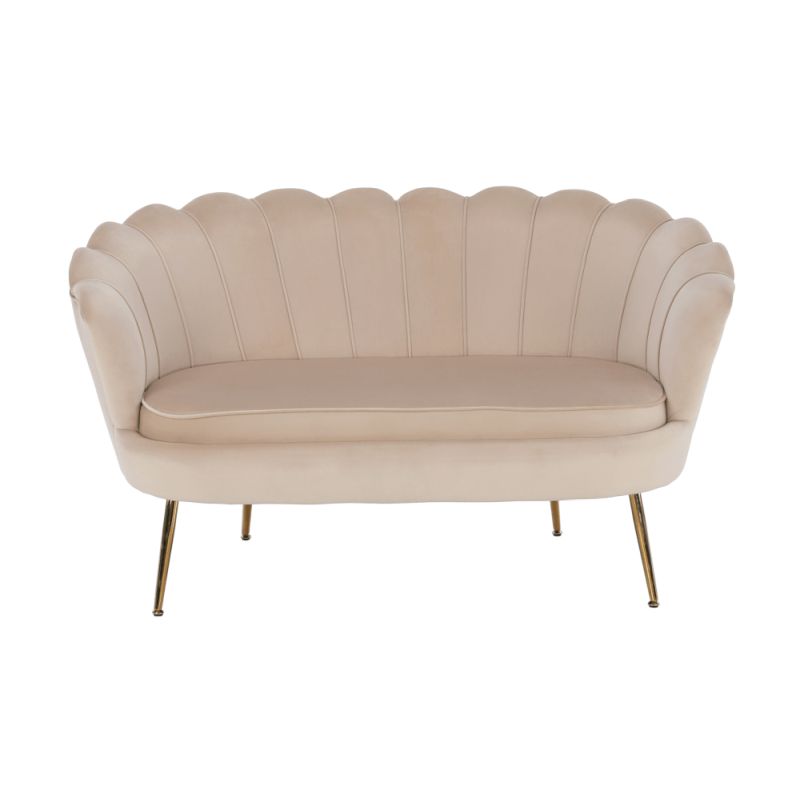 Lavica v štýle Art-deco, béžová Velvet látka-gold chróm-zlatý