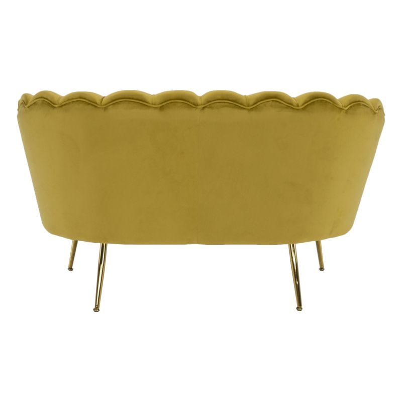 Lavica v štýle Art-deco, horčicová Velvet látka-gold chróm-zlatý