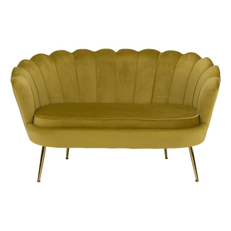 Lavica v štýle Art-deco, horčicová Velvet látka-gold chróm-zlatý