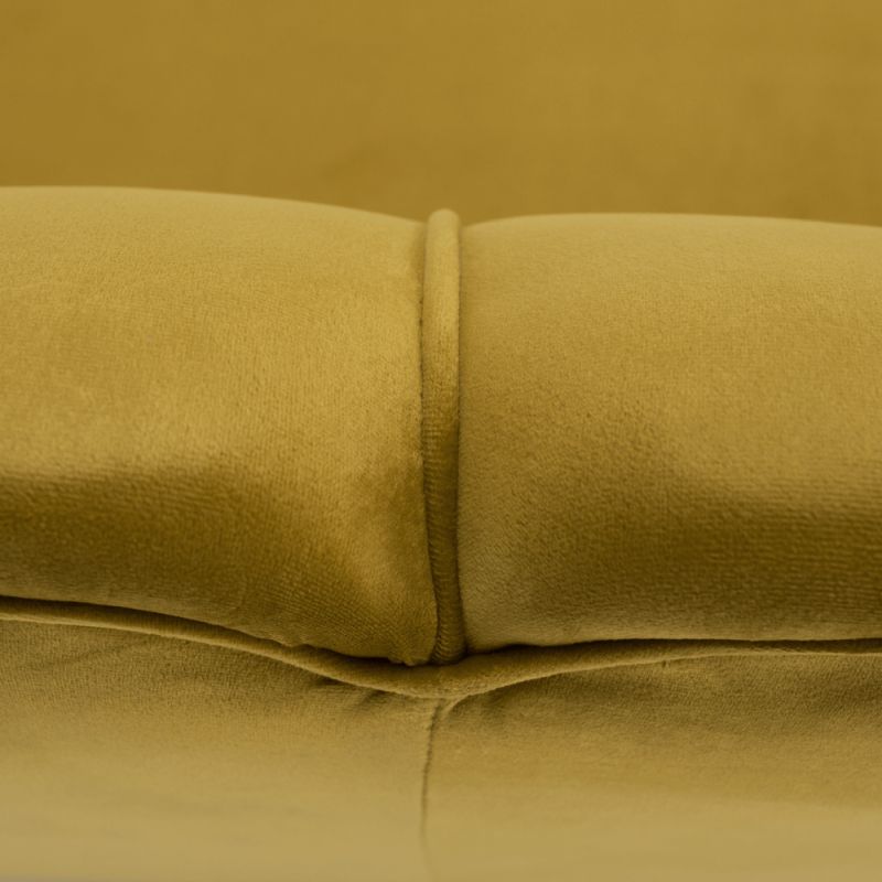 Lavica v štýle Art-deco, horčicová Velvet látka-gold chróm-zlatý