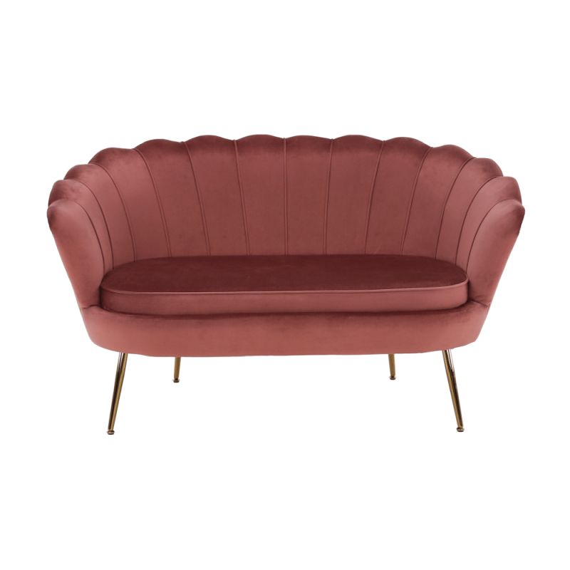 Lavica v štýle Art-deco, ružová Velvet látka-gold chróm-zlatý