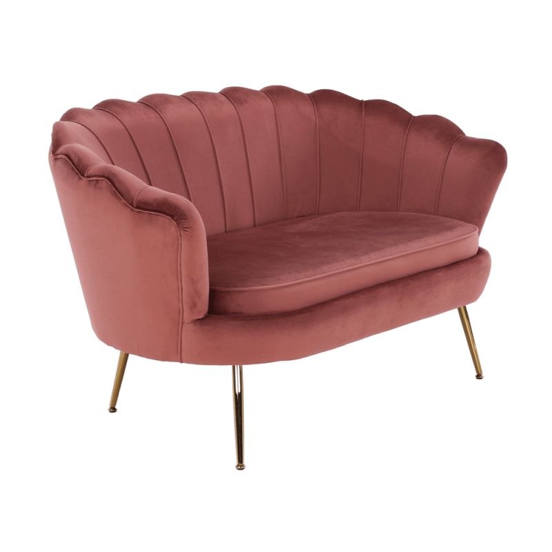 Lavica v štýle Art-deco, ružová Velvet látka-gold chróm-zlatý