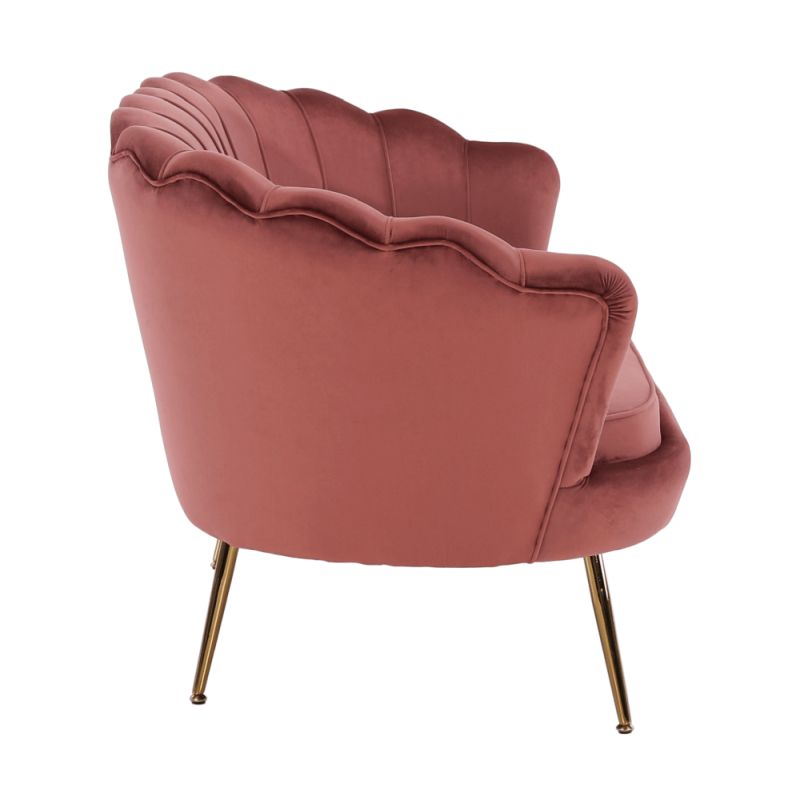 Lavica v štýle Art-deco, ružová Velvet látka-gold chróm-zlatý
