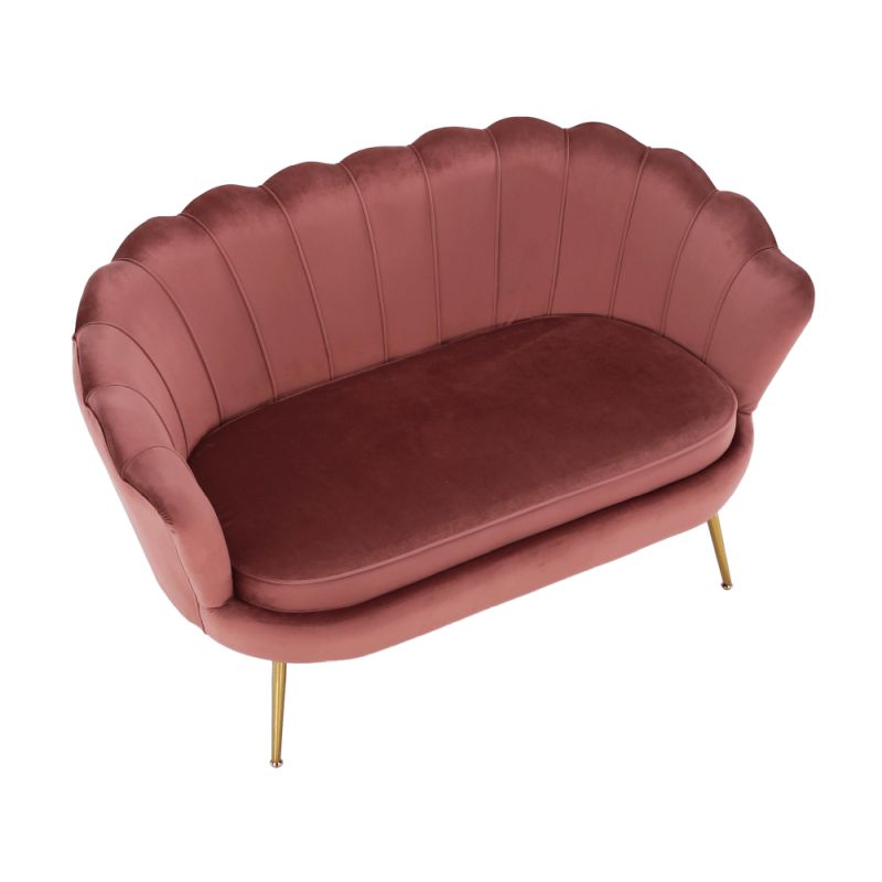 Lavica v štýle Art-deco, ružová Velvet látka-gold chróm-zlatý