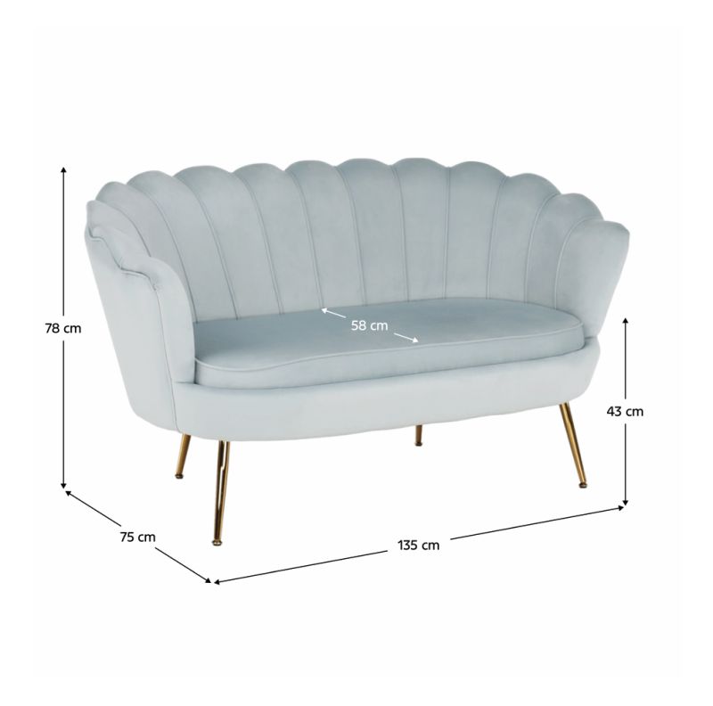 Lavica v štýle Art-deco, sivomodrá Velvet látka-gold chróm-zlatý