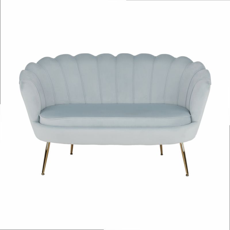 Lavica v štýle Art-deco, sivomodrá Velvet látka-gold chróm-zlatý