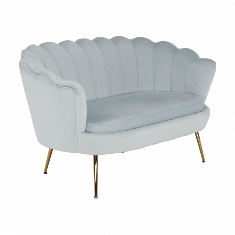 Lavica v štýle Art-deco, sivomodrá Velvet látka-gold chróm-zlatý