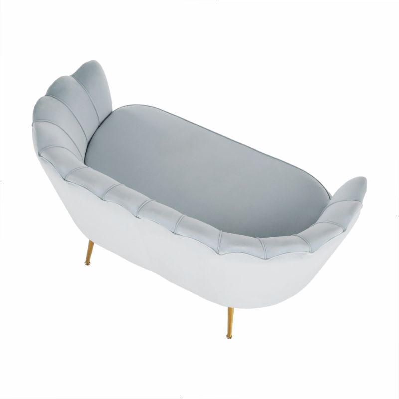 Lavica v štýle Art-deco, sivomodrá Velvet látka-gold chróm-zlatý