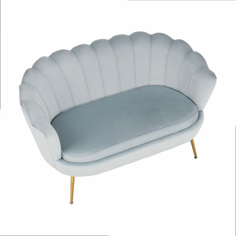 Lavica v štýle Art-deco, sivomodrá Velvet látka-gold chróm-zlatý