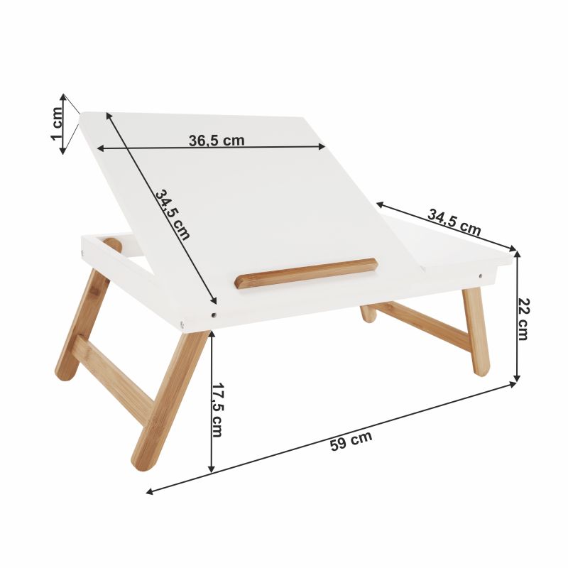 Príručný stolík na notebook/držiak na tablet, biela-prírodný bambus