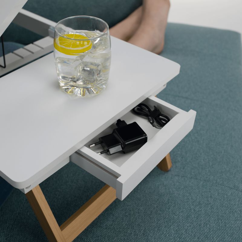 Príručný stolík na notebook/držiak na tablet, biela-prírodný bambus