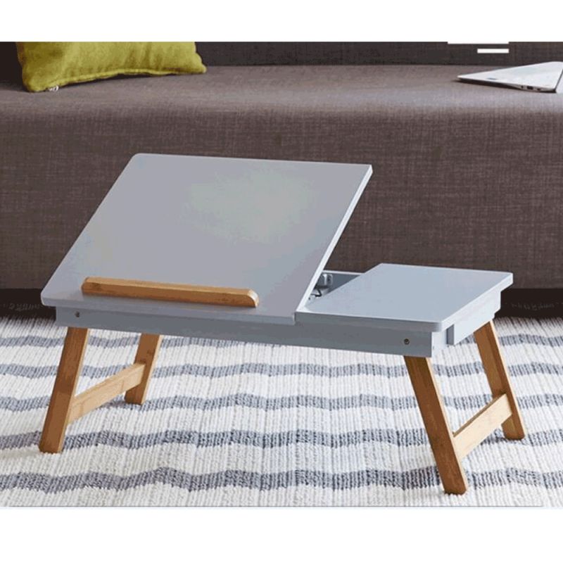 Príručný stolík na notebook/držiak na tablet, biela-prírodný bambus