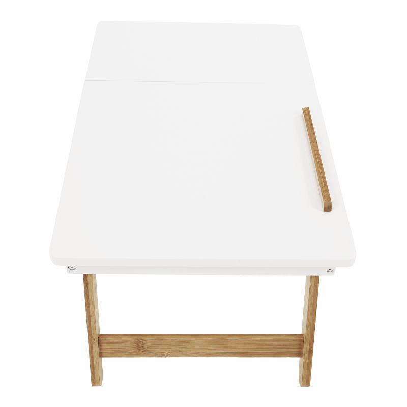 Príručný stolík na notebook/držiak na tablet, biela-prírodný bambus
