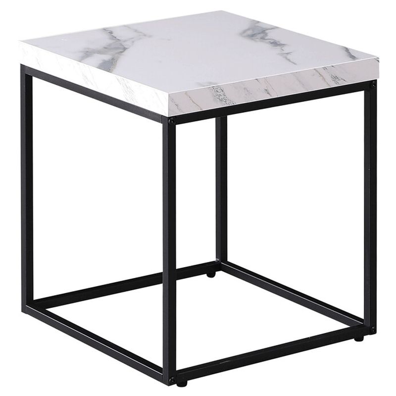 Konferenčný stolík 40x40cm, MDF biely mramor, čierna podnož