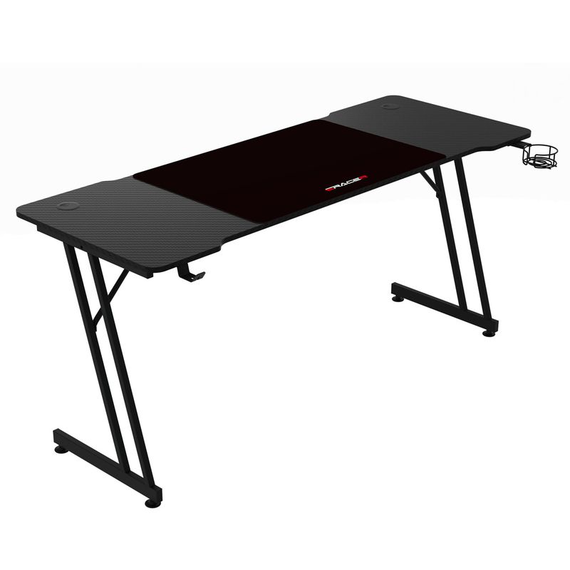Moderný herný stôl 160x60, čierny carbon s kovovou podnožou