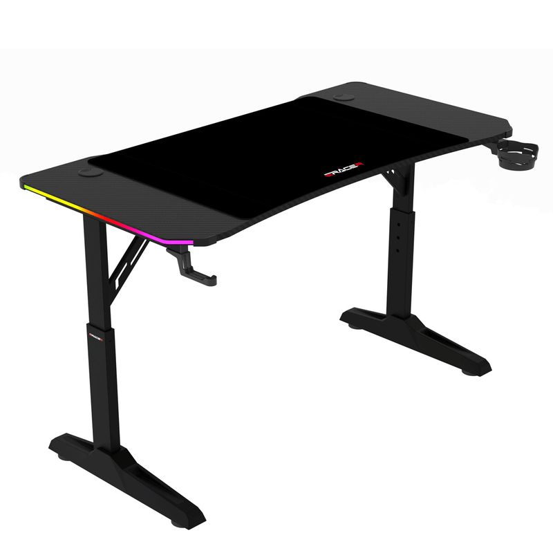 Herný stôl 120x60, RGB LED, nastaviteľná výška, čierny, s kovovou podnožou