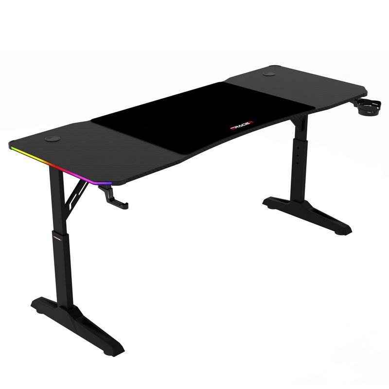 Herný stôl 160x60, RGB LED, nastaviteľná výška, čierny, s kovovou podnožou