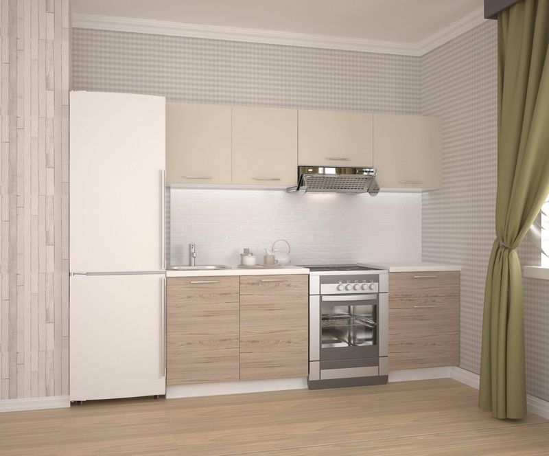 Moderná kuchynská linka 220 cm, biela, béžová, dub San Marino