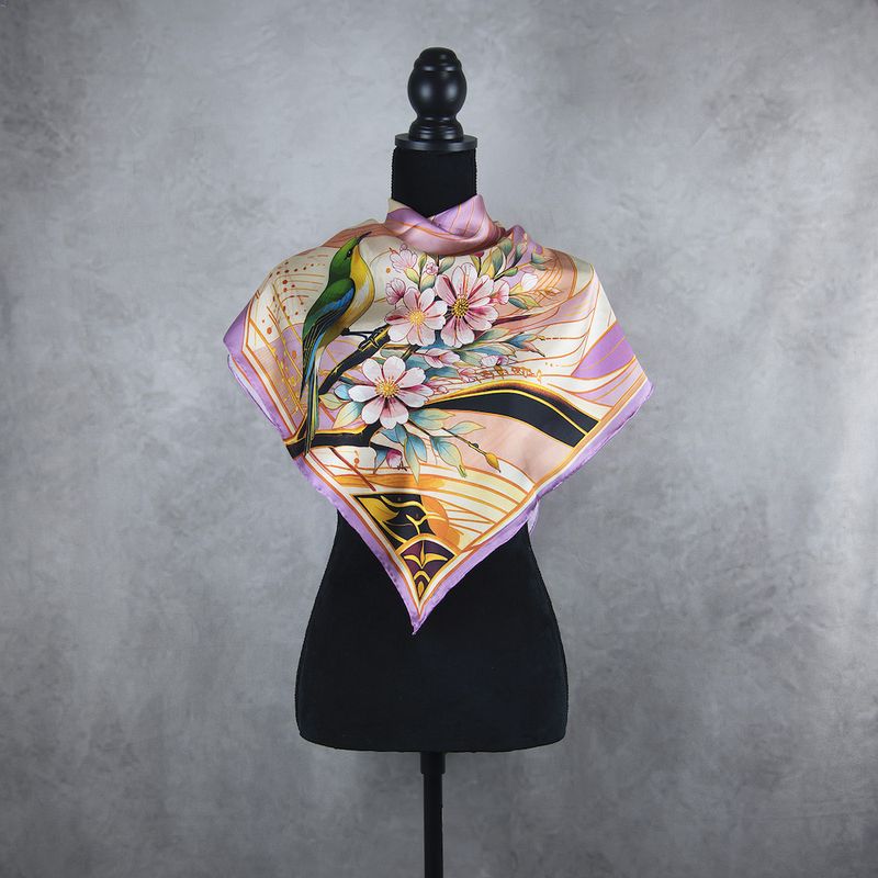 Hodvábna šatka JARNÁ ZÁHRADA – RUŽOVÁ, 100 % prírodný hodváb, 90 × 90 cm
