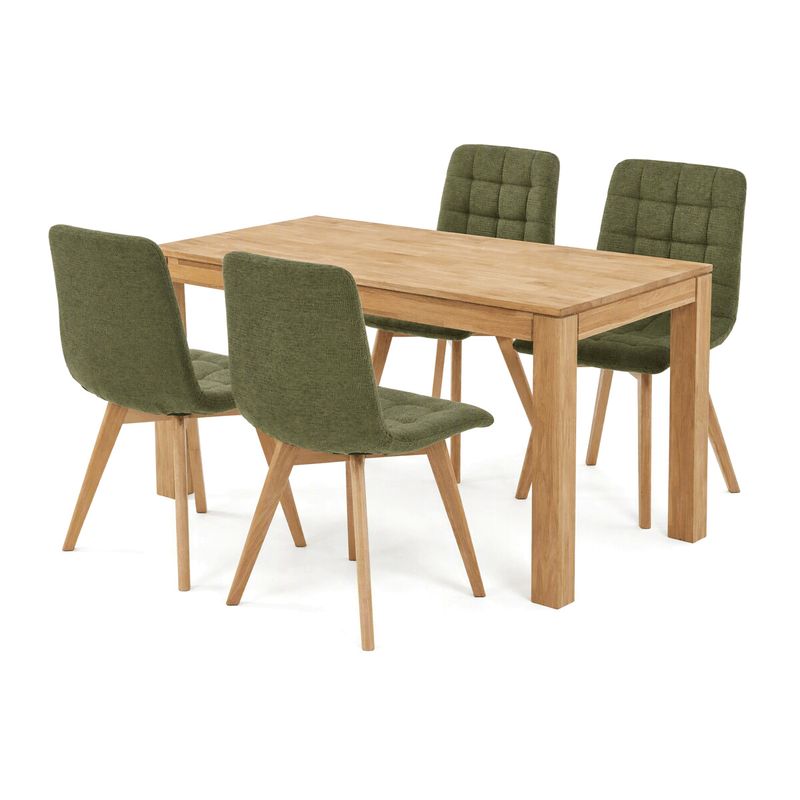 Jedálenský set so 4 stoličkami, 140x80, zelená látka, masív dub