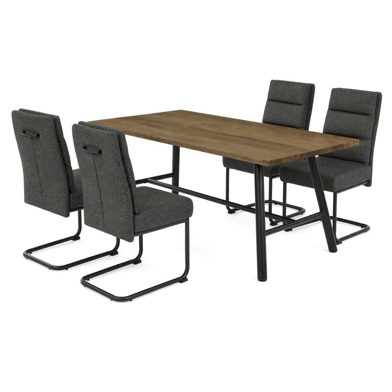 Jedálenský set so 4 stoličkami, 180x90cm, sivá látka, dýha orech
