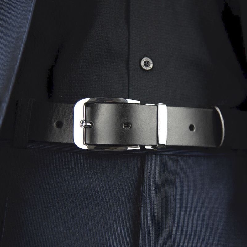 Kožený opasok CLASSIC SILVER, šírka 3.3cm - Čierna