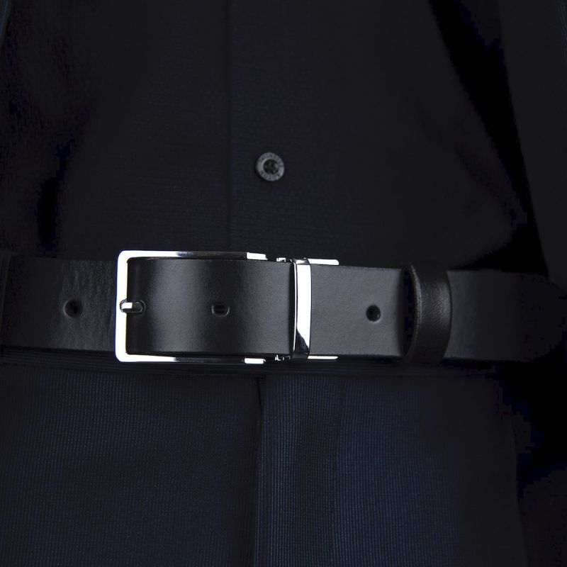 Kožený opasok MODERN SILVER, šírka 3.3cm - Čierna