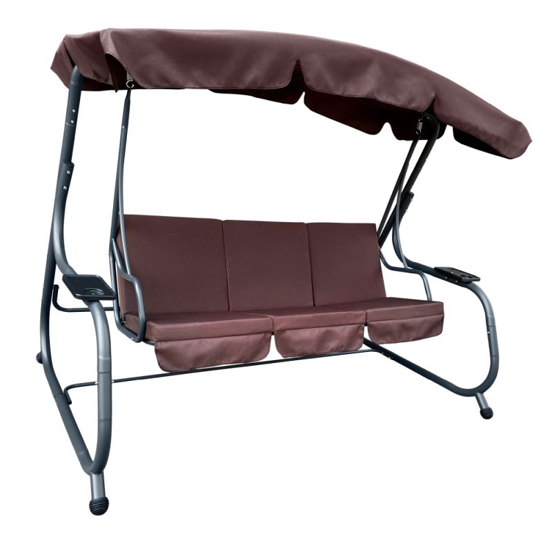 Záhradná hojdačka so strieškou a poťahmi v hnedom farebnom prevedení