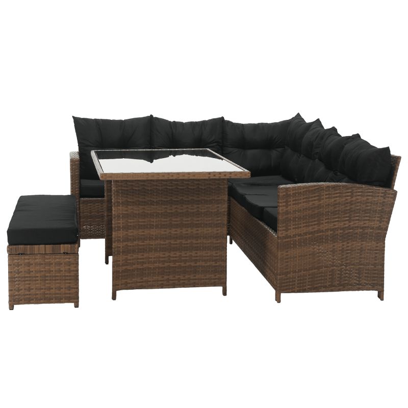 Záhradný 3-dielny ratanový set, svetlohnedá-čierna